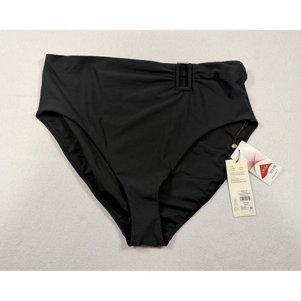 Calia Bikini Bottom Womens XXL Black Asym Rectangle Trim High Waisted WSA15405M